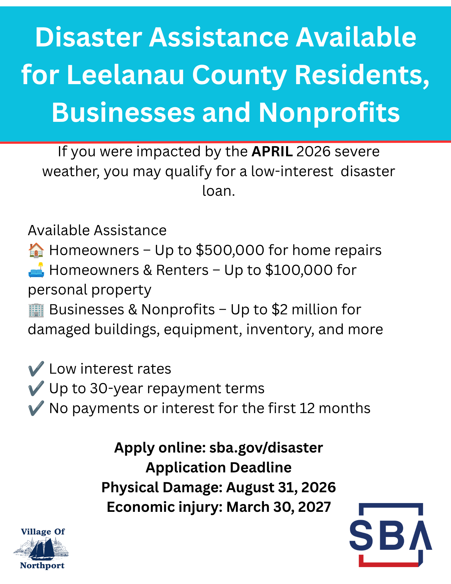 Read more about the article Disaster Assistance Available for Leelanau County Residents & Businesses